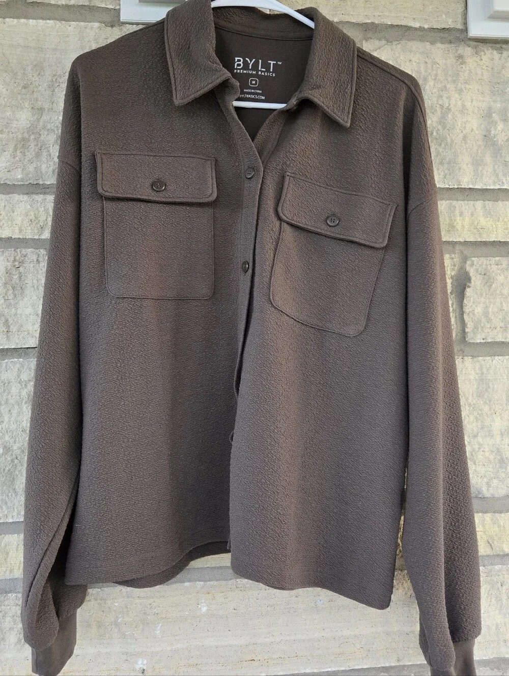 BYLT Premium Basics Serene Shacket Women's M Mocha Relaxed Ribbed Cuffs Stretch